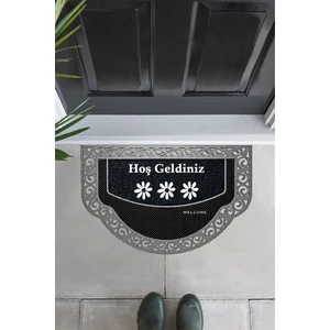 M&H Quality Yarım Ay Modeli Hoş Geldiniz Yazlı Çiçek Desenli Kapı Önü Paspası