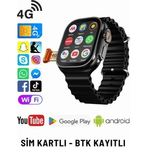 Watch 8 Ultra 4g Lite Sim Kartlı Android Akıllı Saat Gps, Wi-Fi,youtube,çocuk iPhone Huawei Uyumlu 9