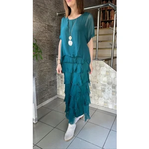 Italyan 2 Beden Ince Gösteren Yarım Kol Kat Kat Ipek Elbise