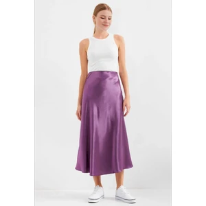 Kadın Lila Saten Yüzeyli Beli Lastikli Midi Boy Etek HZL23S-BD1101471