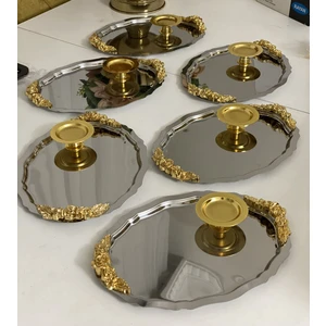 Elzem Tepsi 2 Model Çelik Oval Kulplu 25 cm Tepsi ve Gold Makaronluk 6 Lı Takım