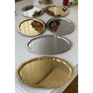 Elzem Tepsi 25 cm Gold ve Gümüş Renk Oval Model 6 Lı Sunum Tepsisi
