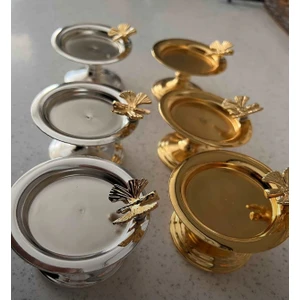 Elzem Tepsi Gold ve Gümüş Renk 6 Lı Kelebekli Makaronluk Lokumluk