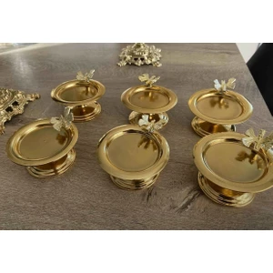Elzem Tepsi Gold Renk Kelebek Aksesuarlı 6 Lı Makaronluk Lokumluk