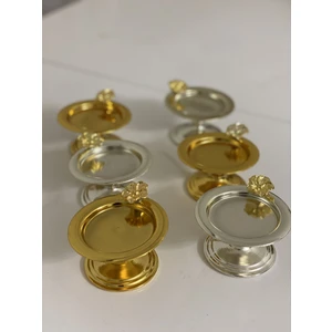 Elzem Tepsi Gold ve Gümüş Renk 6 Lı Japon Güllü Makaronluk Lokumluk