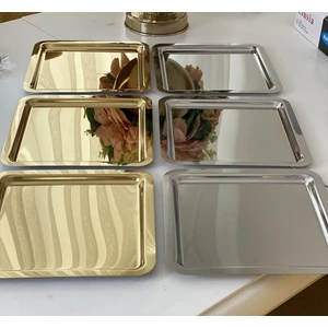 Elzem Tepsi Paslanmaz Çelik Kare Model Gold ve Gümüş 6 Lı Sunum Tepsisi