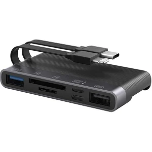 6in1 Type-C ve Lightning Çift Girişli 2x Usb, 2x Type C ve Sd-Tf Kart Çevirici Adaptör Otg Hub