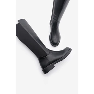Kadın Günlük Çizme Lastikli Streç Dizaltı Enpar Siyah