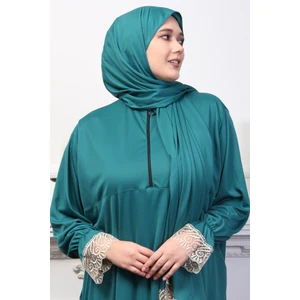 Yarım Fermuarlı Kadın Namaz Elbisesi Kendinden Başörtülü Tesettür Elbise
