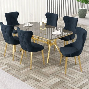 Esla Serisi 90X160 Lak Panel Antrasit Ironi Gold Kaplama Ayaklı Masa Takımı ve 6 Sandalye