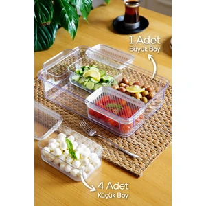5 Bölmeli Kapaklı Şeffaf Saklama Kabı Seti