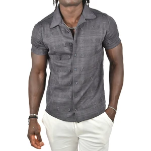 Kabartma Desenli Slim Fit Likralı Kısa Kollu Penye Gömlek 2403222