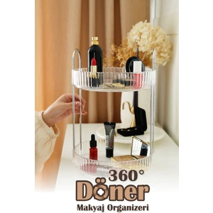 2 Katlı Şeffaf Döner Organizer Makyaj Düzenleyici Banyo Organizeri