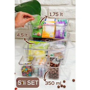 5li Kapaklı Saklama Kabı Seti Çerezlik Atıştırmalık Kutusu Şeffaf
