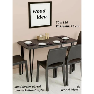 Wood Idea 50 x 110 cm  Mermer Desen Metal Ayaklı Mutfak Masası Yemek Masası Balkon Masası