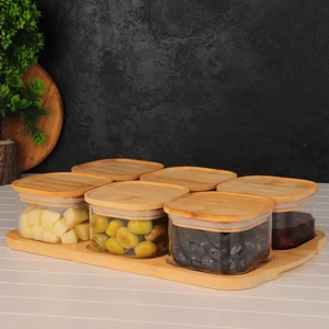 6'lı Vakumlu Bambu Kapak Cam Kahvaltılık