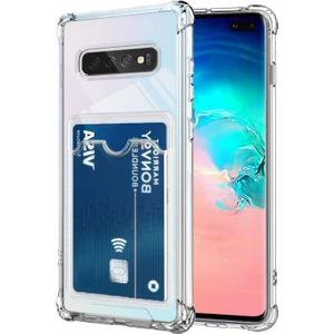 Samsung Galaxy S10 Kılıf Kamera Korumalı Kartlıklı Setra Şeffaf Silikon