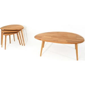 Faw Decor Asimetrik Masif Ahşap Orta Sehpa Ve 2'Li Zigon / 3'Lü Zigon Sehpa Set, Modern Masif