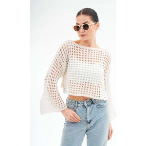 Kadın Kısa Salaş Triko Örme File Kazak