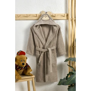 Hayvan Figürlü Kız-Erkek Çocuk Bornoz  Pamuklu Maymun Sütlü Kahve