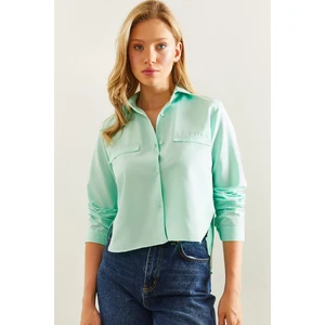 Kadın Süs Cep Detaylı Uzun Kollu Poplin Gömlek