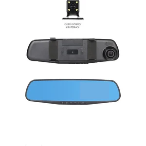 Ta-05 Siyah 1080P Araç Içi LCD 4.3 Inç Ekranlı Dikiz Aynası Gece Görüşlü Ön ve Arka Araç Kamerası