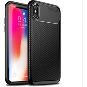 Apple iPhone Xs Kılıf Negro Karbon Desen Silikon + Ekran Koruyucu