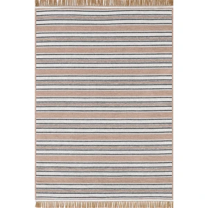 Qılım  Ekru Modern Takma Saçaklı Kilim