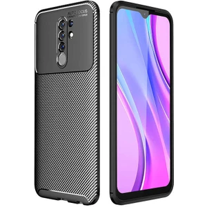 Xiaomi Redmi 9 Kılıf Negro Karbon Desen Silikon + Ekran Koruyucu
