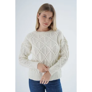 Trist Star Kadın Kemik Bisiklet Yaka Yürüt Saç Örgülü Yün Karışımlı Özel Iplik Triko Örme Kazak TRIST-6164