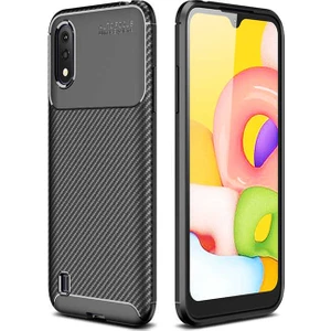 Samsung Galaxy A01 Kılıf Negro Karbon Desen Silikon + Ekran Koruyucu