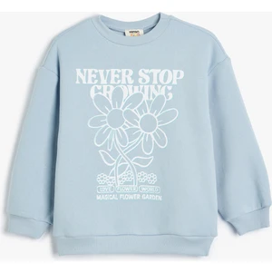 Sweatshirt Çiçek Baskılı Uzun Kollu Bisiklet Yaka