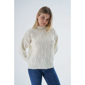 Trist Star Kadın Kemik Oversize Yarım Balıkçı Yürütme Petek Örgü Yün Özel Iplik Triko Örme Kazak