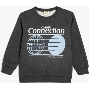 Sweatshirt Slogan Baskılı Uzun Kollu Bisiklet Yaka