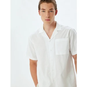 Keten Karışımlı Gömlek Kısa Kollu Basic Cep Detaylı