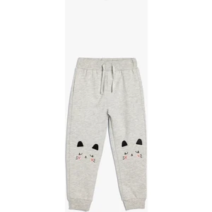 Jogger Eşofman Altı Kedi Baskılı Beli Bağlamalı