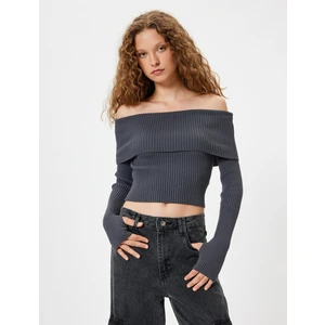 Madonna Yaka Kazak Uzun Kollu Slim Fit Dokulu