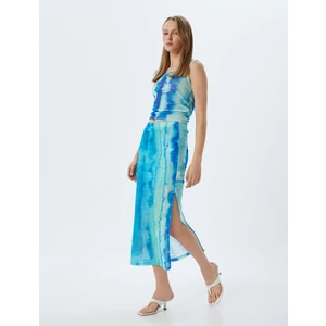 x Şahika Ercümen - Midi Boy Etek Batik Desenli Yandan Yırtmaç Detaylı