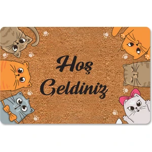 M&H Quality Hoş Geldiniz Yazılır Temalı Kedili Dekoratif Dış Kapı Önü ve Iç Mekan Paspası Yıkanabilir Toz Alıcı Hoş Geldiniz Yazılır