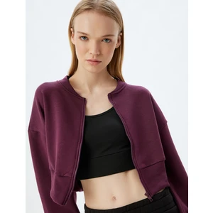 Crop Oversize Sweatshirt Fermuarlı Cep Detaylı