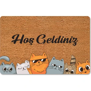 M&H Quality Hoş Geldiniz Yazılır Temalı Kedili Dekoratif Dış Kapı Önü ve Iç Mekan Paspası Yıkanabilir Toz Alıcı Hoş Geldiniz Yazılır