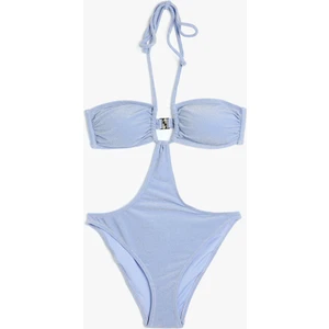 Mayokini Halter Yaka Parlak Arkası Kopçalı Astarlı