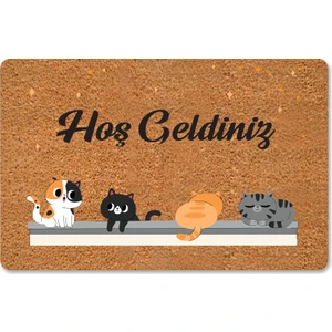M&H Quality Hoş Geldiniz Yazılır Temalı Kedili Dekoratif Dış Kapı Önü ve Iç Mekan Paspası Yıkanabilir Toz Alıcı Hoş Geldiniz Yazılır