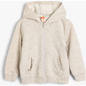 Sweatshirt Kapşonlu Fermuarlı Uzun Kollu Fırfır Detaylı
