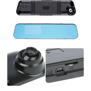 Ta-06 Siyah 1080P Araç Içi LCD 9.6 Inç Dokunmatik Ekranlı Dikiz Aynası Gece Görüşlü Ön ve Arka Araç Kamerası