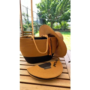 Double Knot Design Bailey 3lü Takım Plaj Çantası El Çantası Clutch Şapka Totebag çanta Yazlık Hediyelik