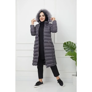 KMK Kombin Kadın Uzun Dolgulu Siyah Şişme Mont