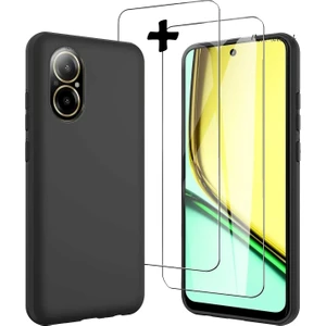 M.TK Moveteck Realme 12 Lite Kılıf Kamera Korumalı Yumuşak Renkli Silikon + 9h Ekran Koruyucu Cam Set (1 Adet Kııf 1 Adet Cam)