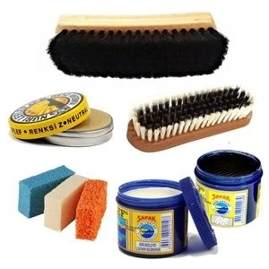 Nuri Leflef Taba Ayakkabı Boyası Deri Besleyici Bakım Seti Parlatma Fırçası Sünger 8 Parça