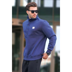 Lacivert Dik Yakalı Düğme Detaylı Erkek Sweatshirt 7060